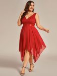 Plus Size Asymmetrical-hem Sleeveless Prom Lace Dress for Women – Red