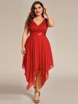 Plus Size Asymmetrical-hem Sleeveless Prom Lace Dress for Women – Red