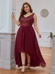 Elegant Paillette & Chiffon V-neck A-line Sleeveless Plus Size Formal Evening Dresses – Burgundy