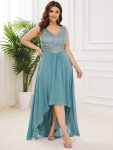 Elegant Paillette & Chiffon V-neck A-line Sleeveless Plus Size Formal Evening Dresses – Dusty Blue