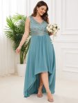 Elegant Paillette & Chiffon V-neck A-line Sleeveless Plus Size Formal Evening Dresses – Dusty Blue