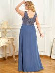 Elegant Paillette & Chiffon V-neck A-line Sleeveless Plus Size Formal Evening Dresses – Dusty Navy