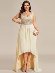 Elegant Paillette & Chiffon V-neck A-line Sleeveless Plus Size Formal Evening Dresses – Gold