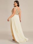 Elegant Paillette & Chiffon V-neck A-line Sleeveless Plus Size Formal Evening Dresses – Gold