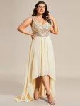 Elegant Paillette & Chiffon V-neck A-line Sleeveless Plus Size Formal Evening Dresses – Gold