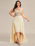 Elegant Paillette & Chiffon V-neck A-line Sleeveless Plus Size Formal Evening Dresses – Gold