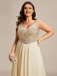 Elegant Paillette & Chiffon V-neck A-line Sleeveless Plus Size Formal Evening Dresses – Gold