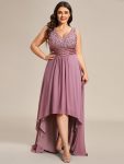 Elegant Paillette & Chiffon V-neck A-line Sleeveless Plus Size Formal Evening Dresses – Purple Orchid