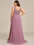 Elegant Paillette & Chiffon V-neck A-line Sleeveless Plus Size Formal Evening Dresses – Purple Orchid