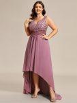 Elegant Paillette & Chiffon V-neck A-line Sleeveless Plus Size Formal Evening Dresses – Purple Orchid