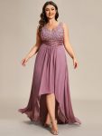 Elegant Paillette & Chiffon V-neck A-line Sleeveless Plus Size Formal Evening Dresses – Purple Orchid