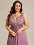 Elegant Paillette & Chiffon V-neck A-line Sleeveless Plus Size Formal Evening Dresses – Purple Orchid