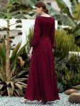 Elegant Chiffon V-Neckline Long Sleeve Formal Evening Dress – Burgundy