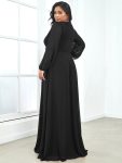 Elegant Chiffon V-Neckline Long Sleeve Formal Evening Dress – Black