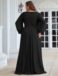 Elegant Chiffon V-Neckline Long Sleeve Formal Evening Dress – Black