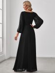 Elegant Chiffon V-Neckline Long Sleeve Formal Evening Dress – Black