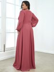 Elegant Chiffon V-Neckline Long Sleeve Formal Evening Dress – Cameo Brown