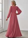 Elegant Chiffon V-Neckline Long Sleeve Formal Evening Dress – Cameo Brown