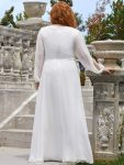 Elegant Chiffon V-Neckline Long Sleeve Formal Evening Dress – Cream