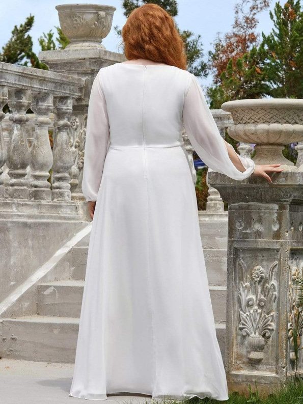 Elegant Chiffon V-Neckline Long Sleeve Formal Evening Dress - Cream