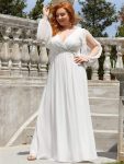 Elegant Chiffon V-Neckline Long Sleeve Formal Evening Dress – Cream