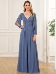 Elegant Chiffon V-Neckline Long Sleeve Formal Evening Dress – Dusty Navy