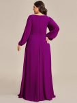 Elegant Chiffon V-Neckline Long Sleeve Formal Evening Dress – Fuchsia