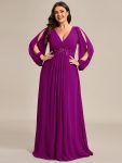 Elegant Chiffon V-Neckline Long Sleeve Formal Evening Dress – Fuchsia