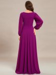 Elegant Chiffon V-Neckline Long Sleeve Formal Evening Dress – Fuchsia