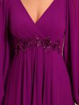 Elegant Chiffon V-Neckline Long Sleeve Formal Evening Dress – Fuchsia