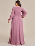 Elegant Chiffon V-Neckline Long Sleeve Formal Evening Dress – Purple Orchid