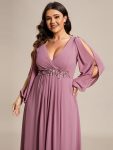 Elegant Chiffon V-Neckline Long Sleeve Formal Evening Dress – Purple Orchid