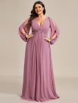 Elegant Chiffon V-Neckline Long Sleeve Formal Evening Dress – Purple Orchid