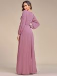 Elegant Chiffon V-Neckline Long Sleeve Formal Evening Dress – Purple Orchid