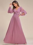 Elegant Chiffon V-Neckline Long Sleeve Formal Evening Dress – Purple Orchid