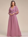 Elegant Chiffon V-Neckline Long Sleeve Formal Evening Dress – Purple Orchid