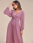 Elegant Chiffon V-Neckline Long Sleeve Formal Evening Dress – Purple Orchid