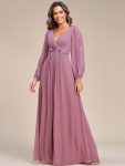 Elegant Chiffon V-Neckline Long Sleeve Formal Evening Dress – Purple Orchid