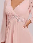 Elegant Chiffon V-Neckline Long Sleeve Formal Evening Dress – Pink