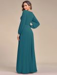 Elegant Chiffon V-Neckline Long Sleeve Formal Evening Dress – Teal