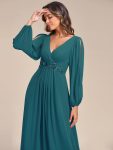 Elegant Chiffon V-Neckline Long Sleeve Formal Evening Dress – Teal