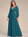 Elegant Chiffon V-Neckline Long Sleeve Formal Evening Dress – Teal