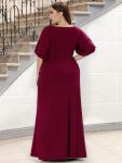 Trendy Round Neck Bodycon Wedding Guest Dress with Sleeves – Burgundy