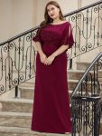 Trendy Round Neck Bodycon Wedding Guest Dress with Sleeves – Burgundy