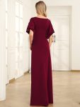 Trendy Round Neck Bodycon Wedding Guest Dress with Sleeves – Burgundy