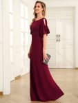 Trendy Round Neck Bodycon Wedding Guest Dress with Sleeves – Burgundy