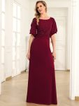 Trendy Round Neck Bodycon Wedding Guest Dress with Sleeves – Burgundy