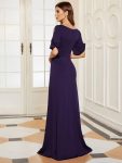 Trendy Round Neck Bodycon Wedding Guest Dress with Sleeves – Dark Purple