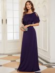 Trendy Round Neck Bodycon Wedding Guest Dress with Sleeves – Dark Purple