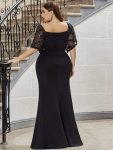 Elegant Plus Size V Neck Fishtail Evening Dress for Women – Black